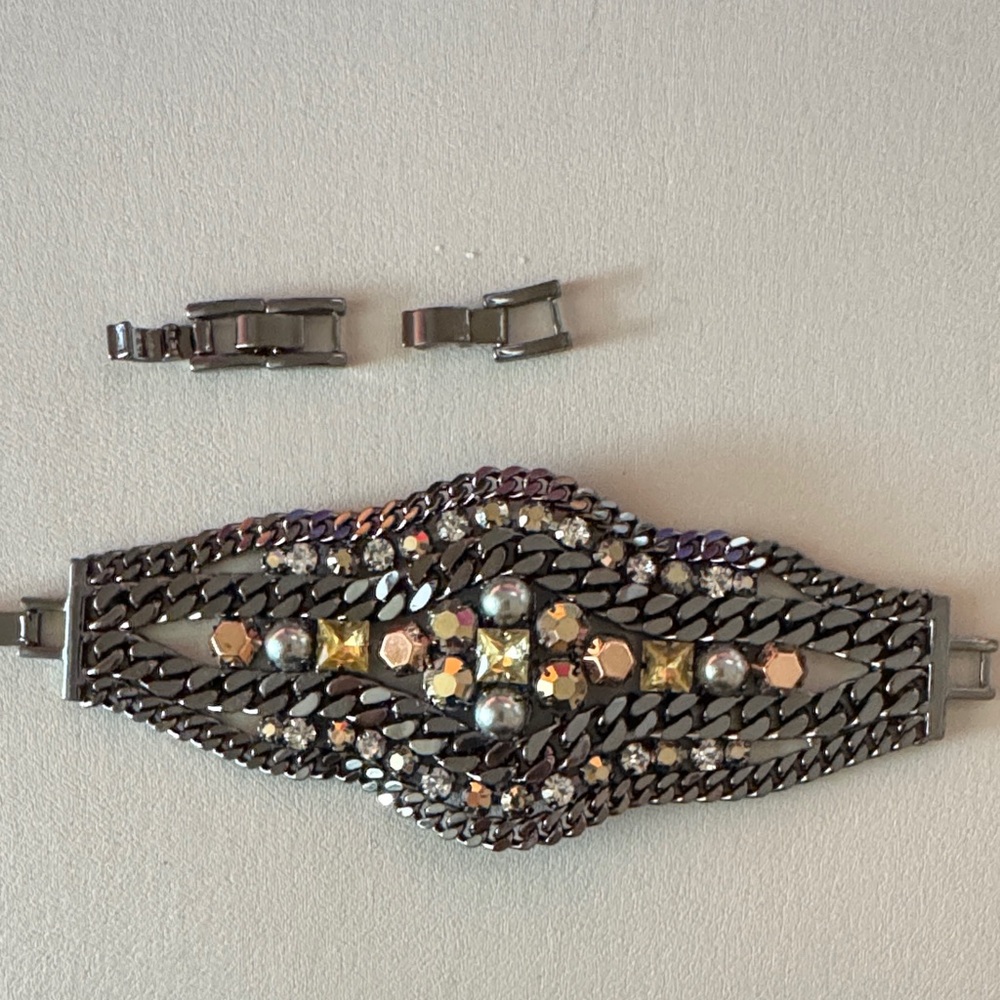 Stella & Dot Kahlo Gunmetal Metallic Chain Statement Bracelet